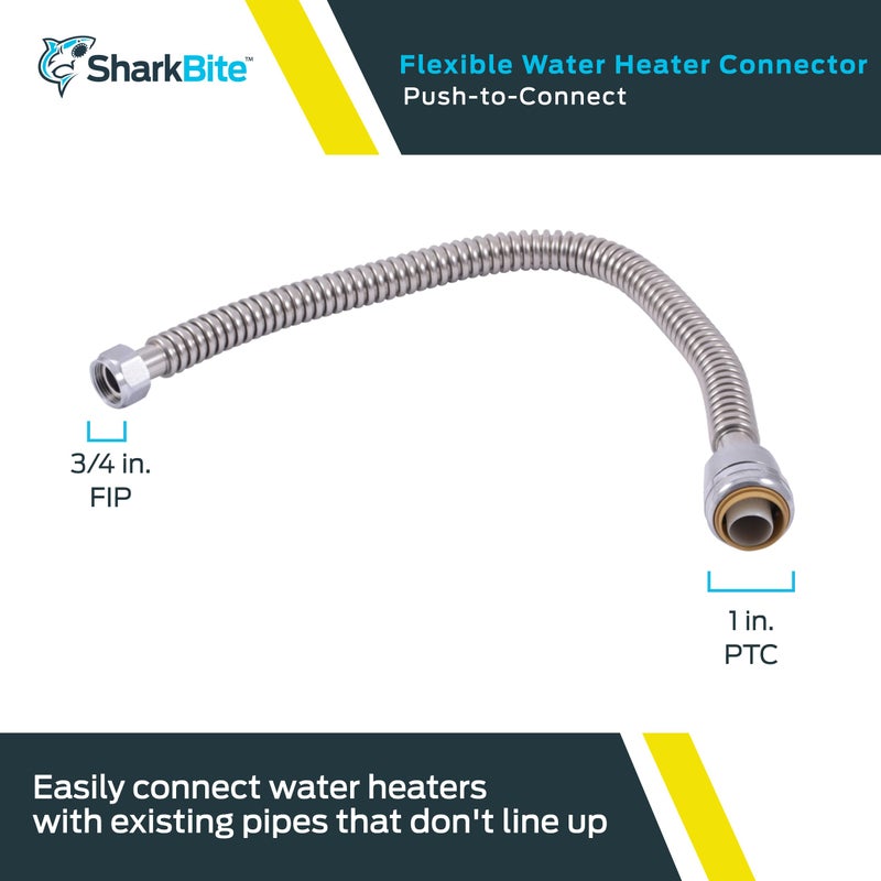 SharkBite 1 Inch x 3/4 Inch FIP x 24 Inch Stainless Steel Corrugated Flexible Water Softener Connector, Push to Connect Brass Plumbing Fitting, PEX Pipe, Copper, CPVC, PE-RT, HDPE, SS3096FLEX24LF - Image 2